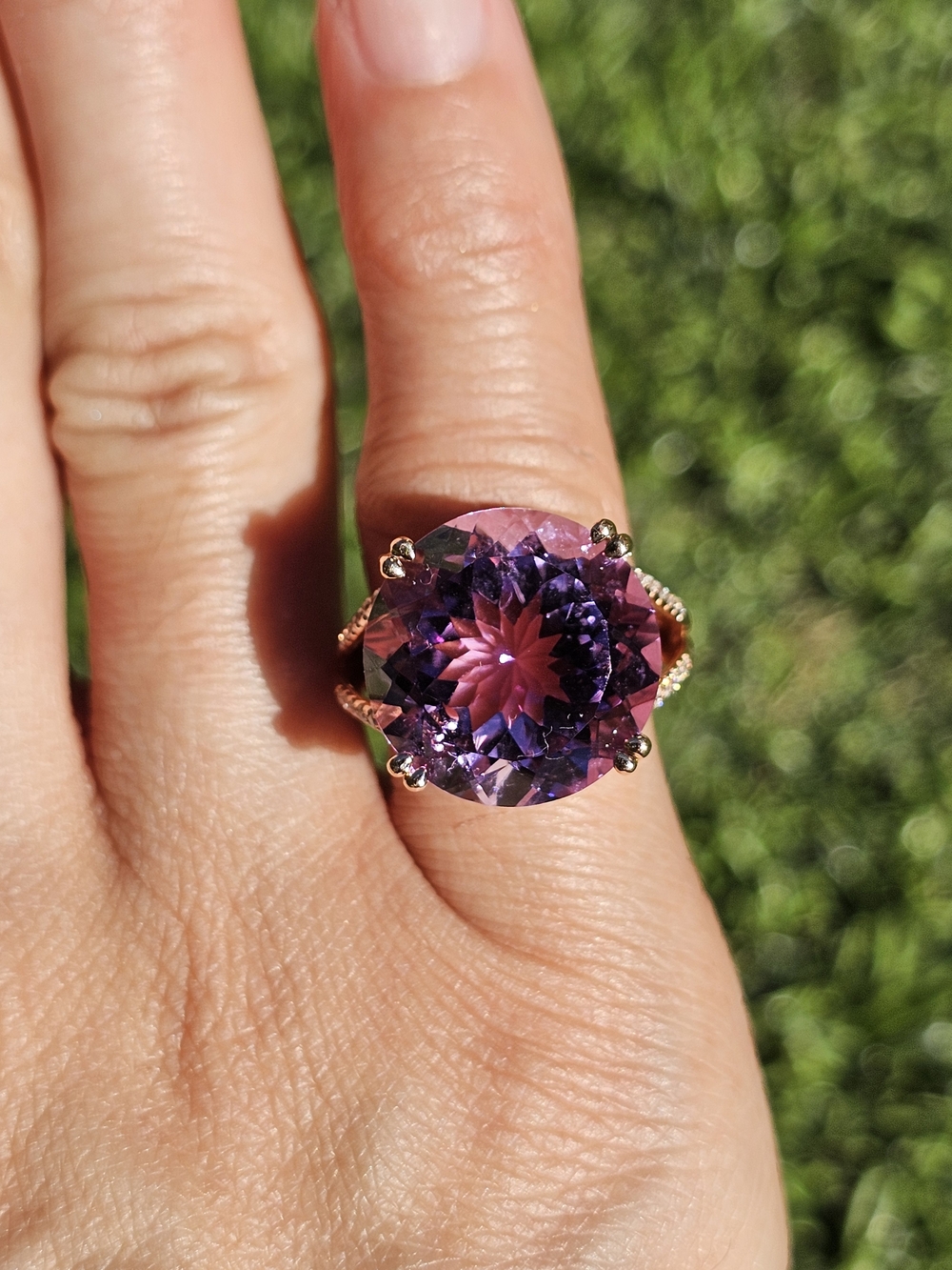 14k Rose Gols Purple Amethyst Round Gemstone Ring